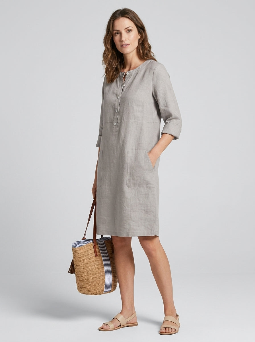 Violetta | Women’s Linen Midi Shirt Dress – Breathable Dress