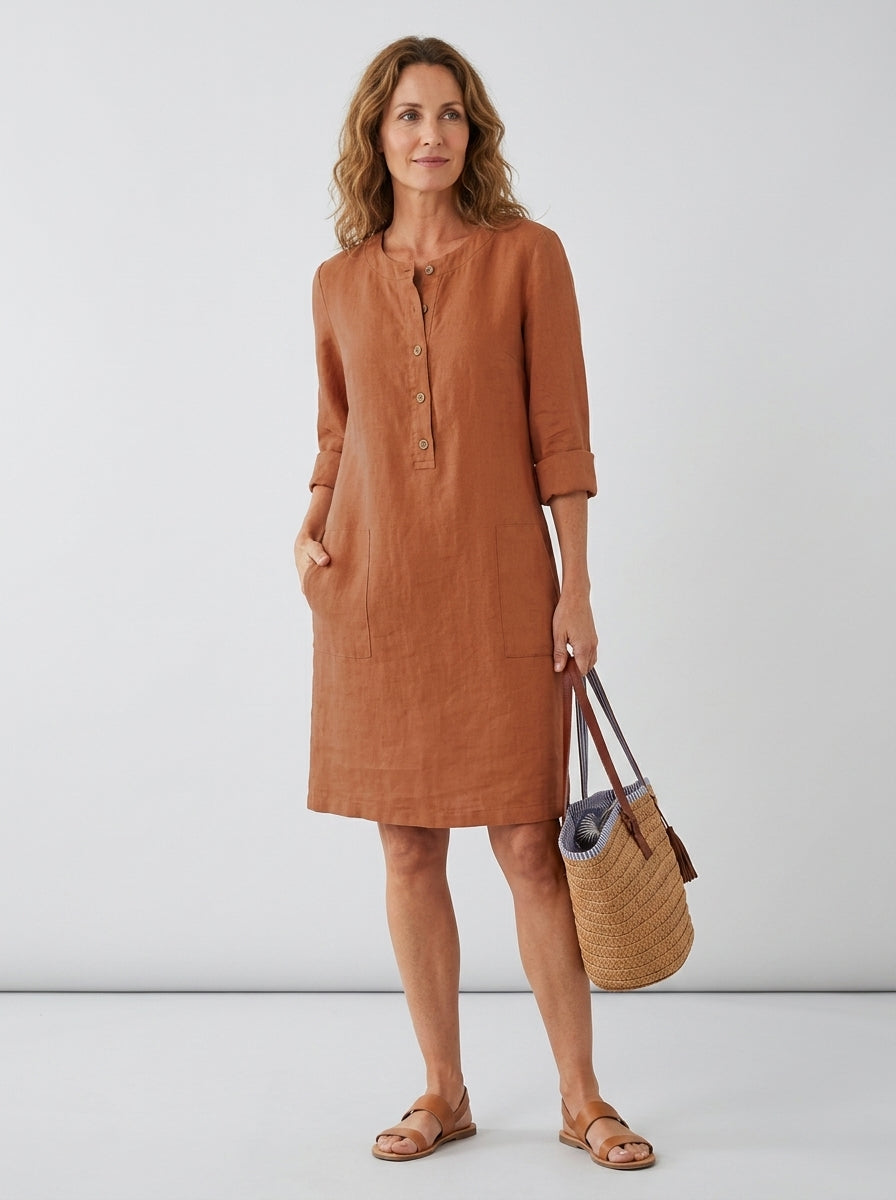 Violetta | Women’s Linen Midi Shirt Dress – Breathable Dress