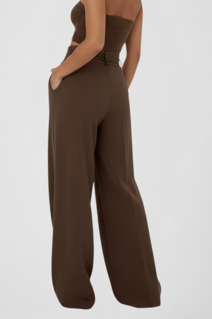 Vionne | Women’s High Waist Wide Leg Trousers with Tie Waist – Loose Fit Straight Leg Pants
