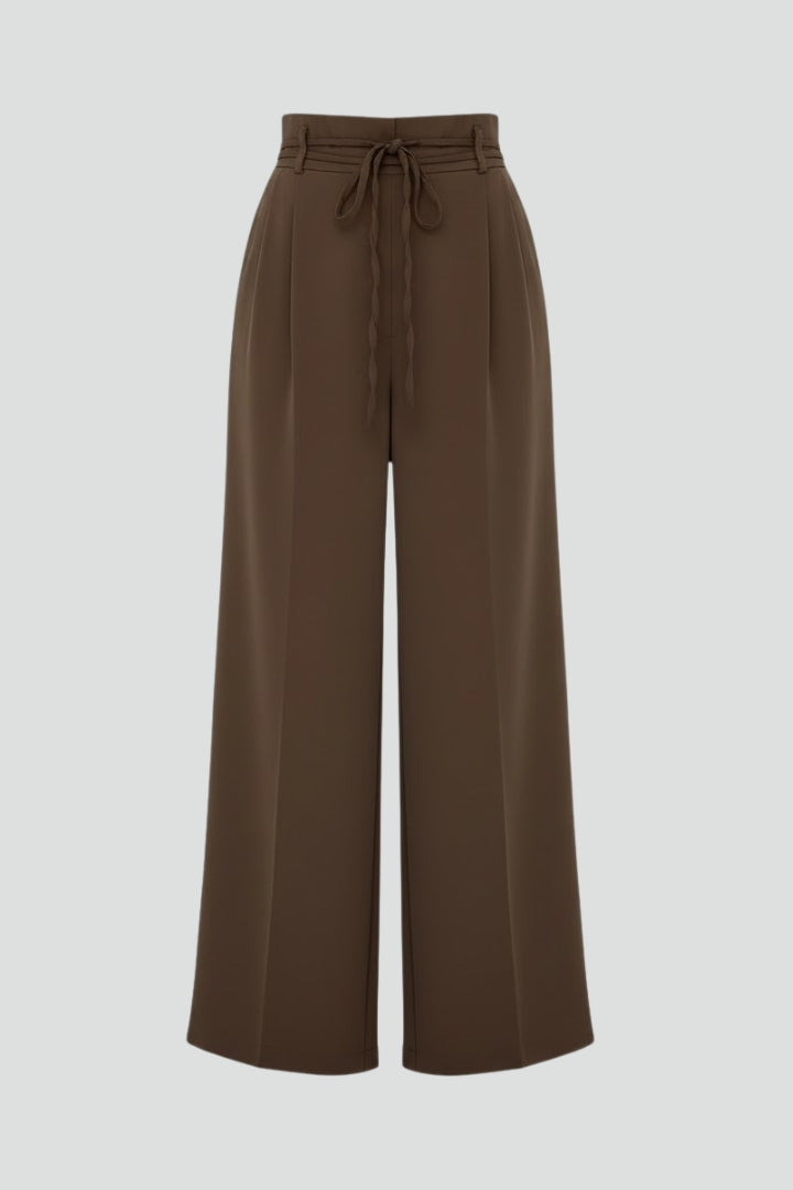 Vionne | Women’s High Waist Wide Leg Trousers with Tie Waist – Loose Fit Straight Leg Pants