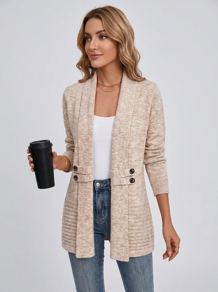 Viretta | Women's Mid-Length Cardigan, Double-Breasted Shawl Collar Sweater