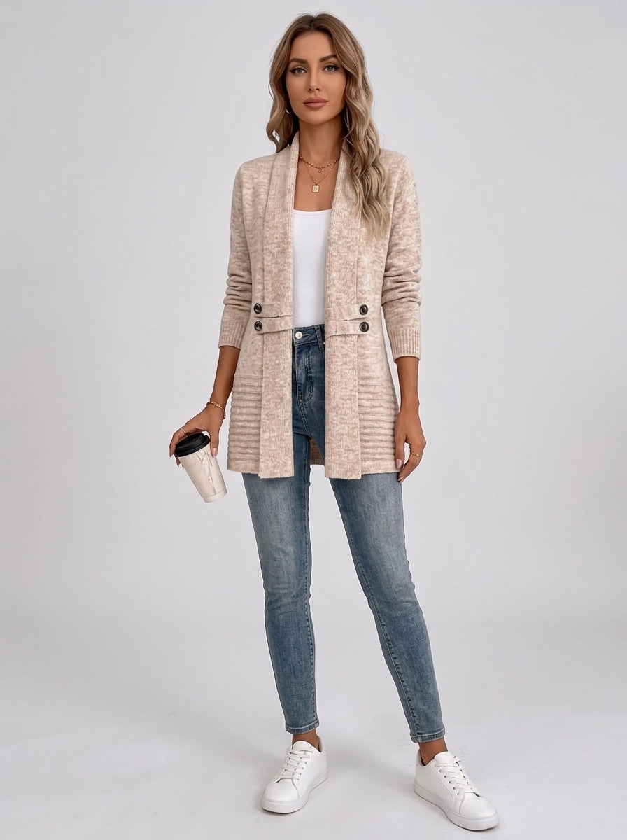 Viretta | Women's Mid-Length Cardigan, Double-Breasted Shawl Collar Sweater