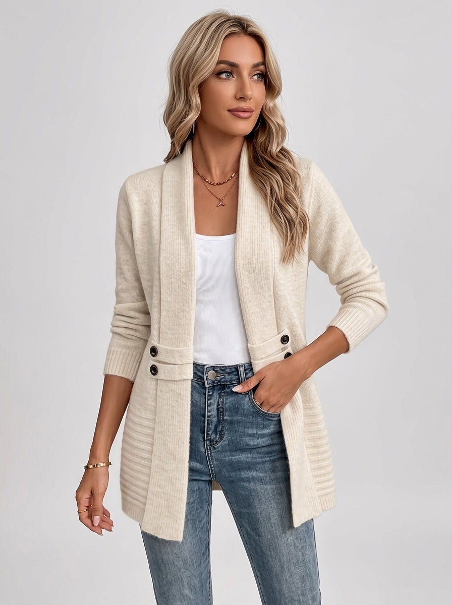 Viretta | Women's Mid-Length Cardigan, Double-Breasted Shawl Collar Sweater