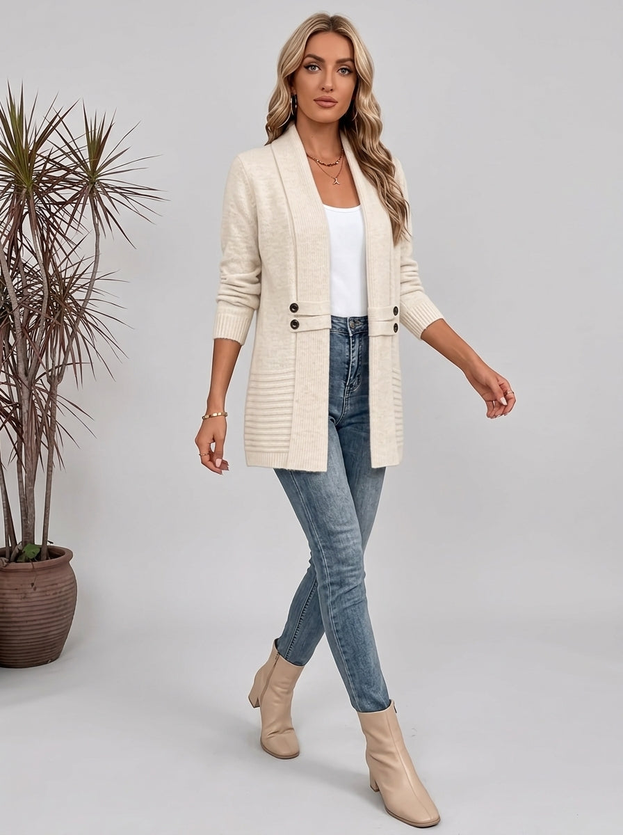 Viretta | Women's Mid-Length Cardigan, Double-Breasted Shawl Collar Sweater
