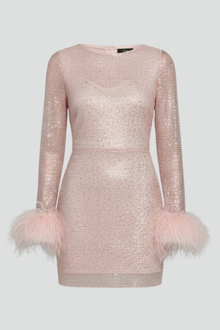 Vona | Women's Glitter Mini Party Dress with Fitted Waist & Long Sleeves