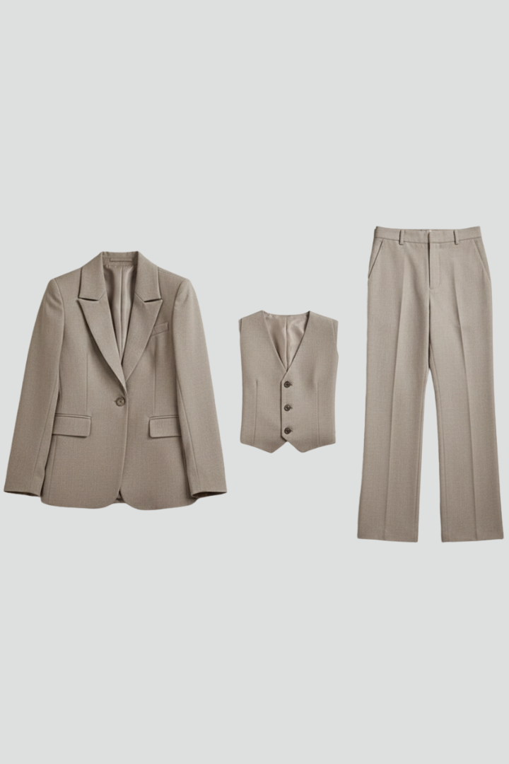 Willa | Women's 3-Piece Suit Set – Blazer, Waistcoat & Straight-Leg Pants