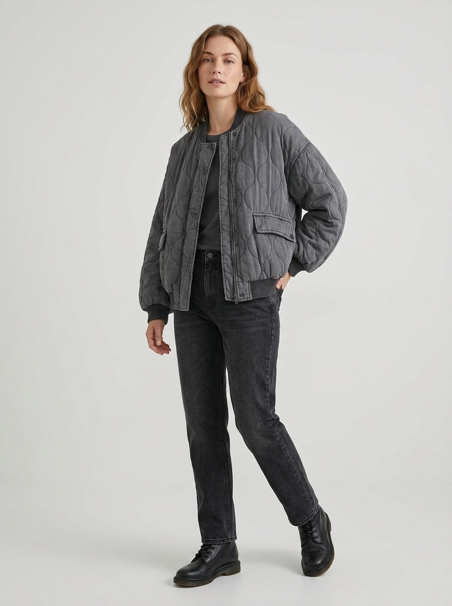 Maristella | Women’s Quilted Oversized Bomber Jacket – Padded Zip-Up Coat