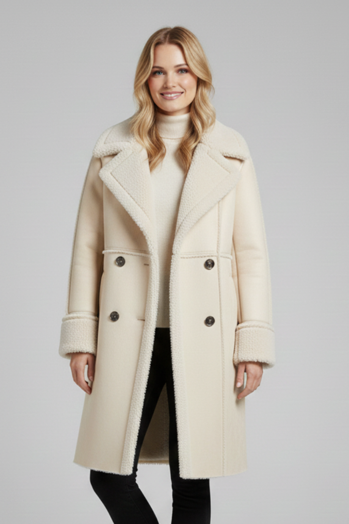 Women Long Coat with Lapel Collar and Buttons