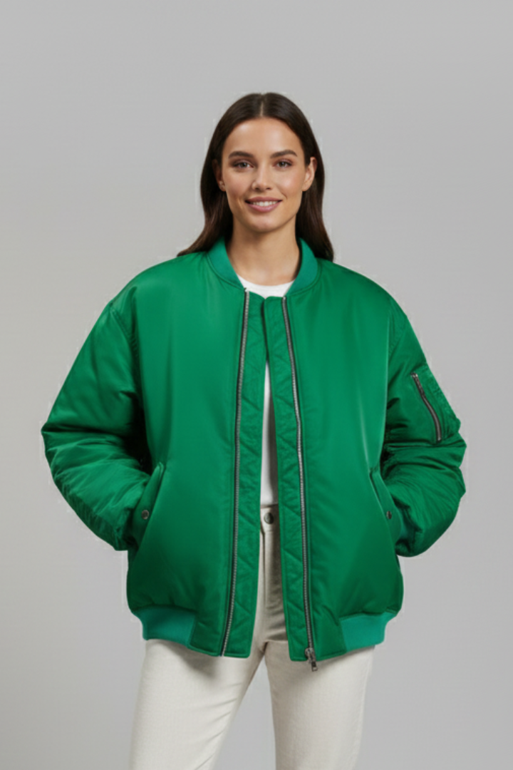 Women Oversized Jacket with Zipper and Long Sleeves