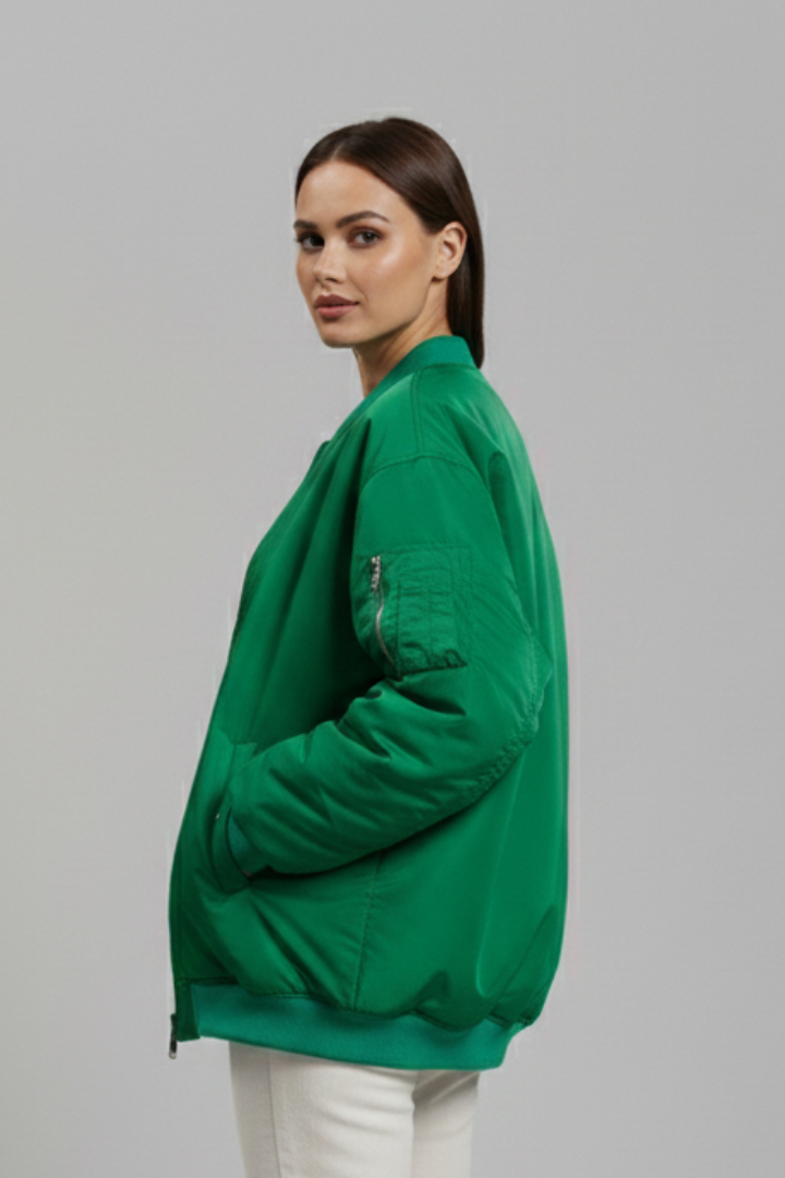 Women Oversized Jacket with Zipper and Long Sleeves