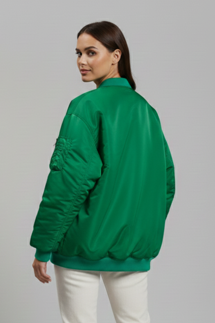 Women Oversized Jacket with Zipper and Long Sleeves
