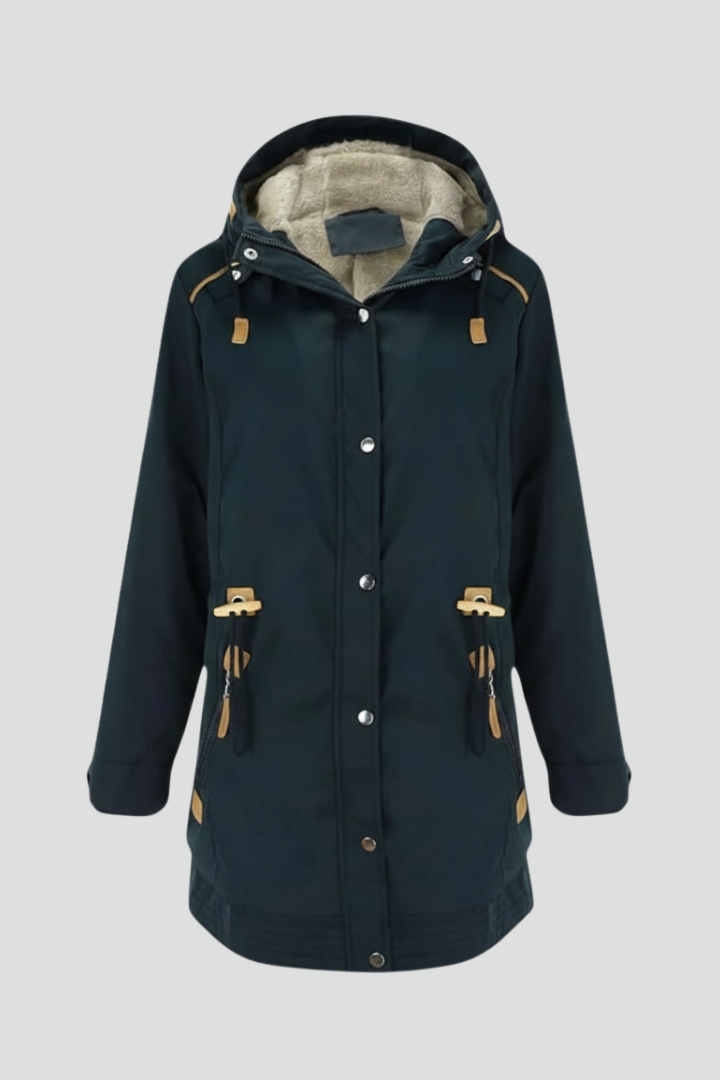 Women Parka Jacket with Hood and Zipper