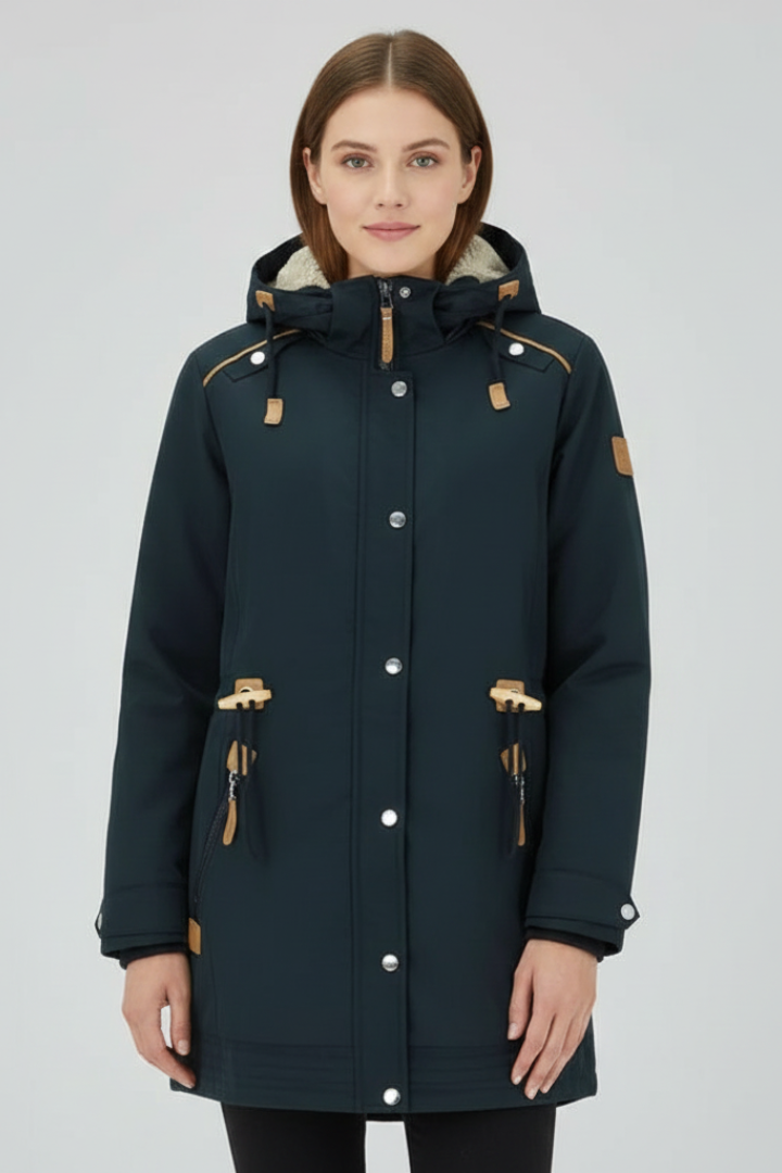 Women Parka Jacket with Hood and Zipper
