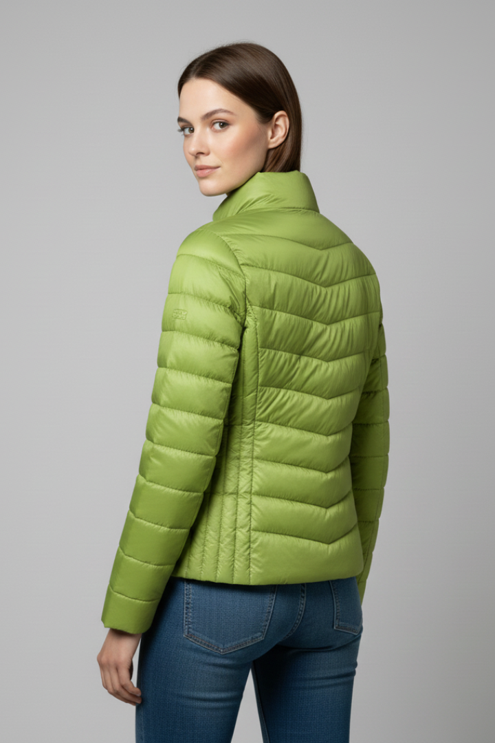 Women Quilted Jacket with Stand Collar and Zipper