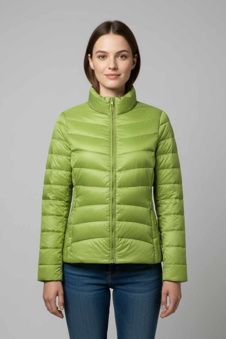 Women Quilted Jacket with Stand Collar and Zipper
