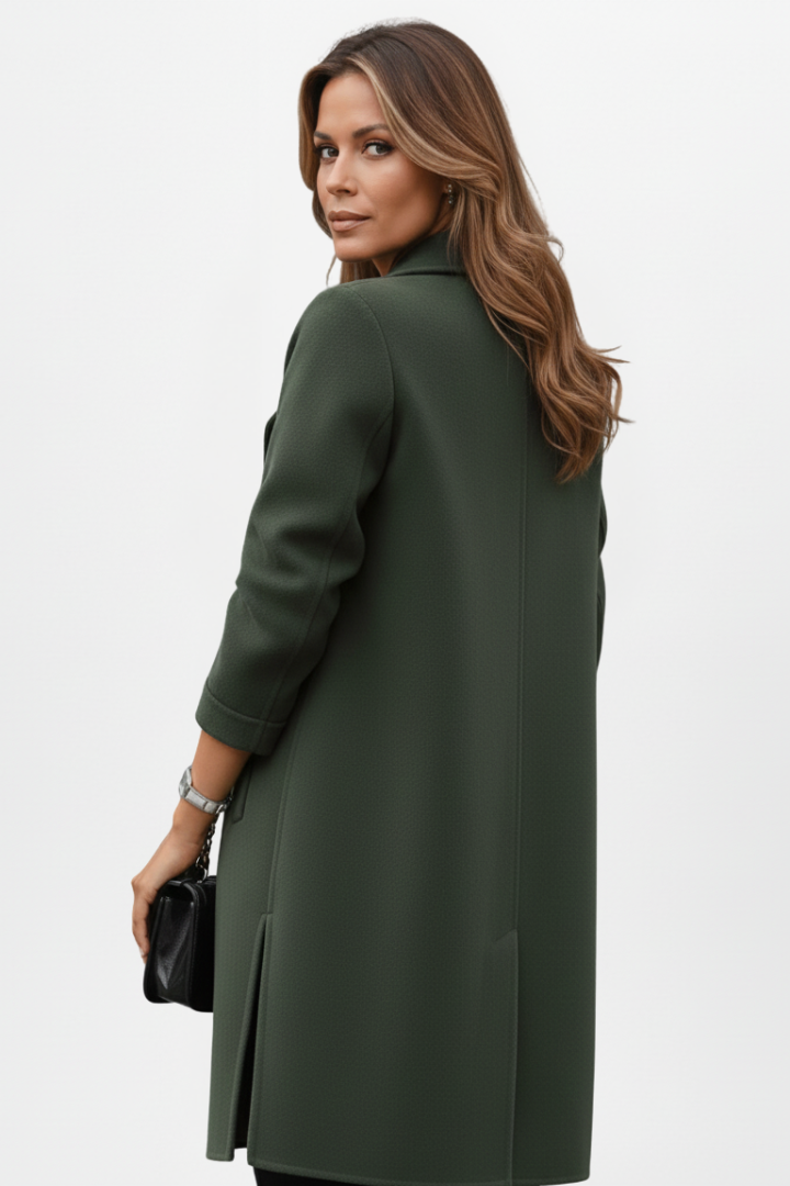 Natalie | Women’s Long Coat with Notch Collar Buttoned