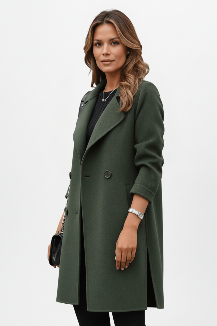 Natalie | Women’s Long Coat with Notch Collar Buttoned