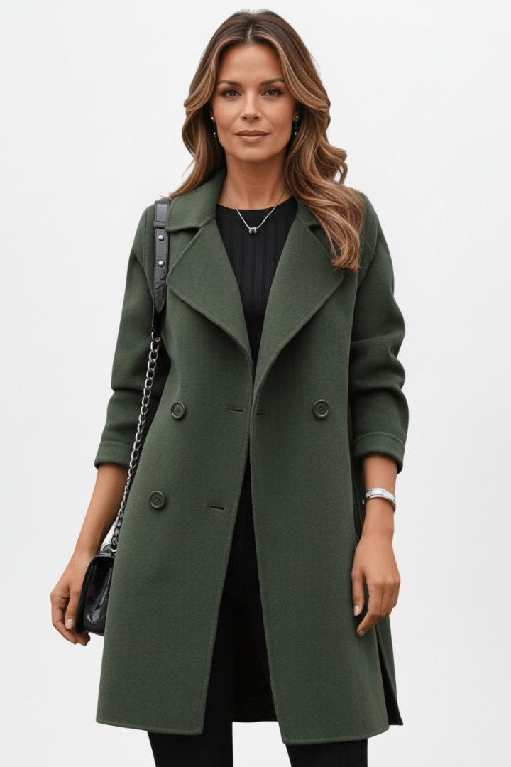 Natalie | Women’s Long Coat with Notch Collar Buttoned