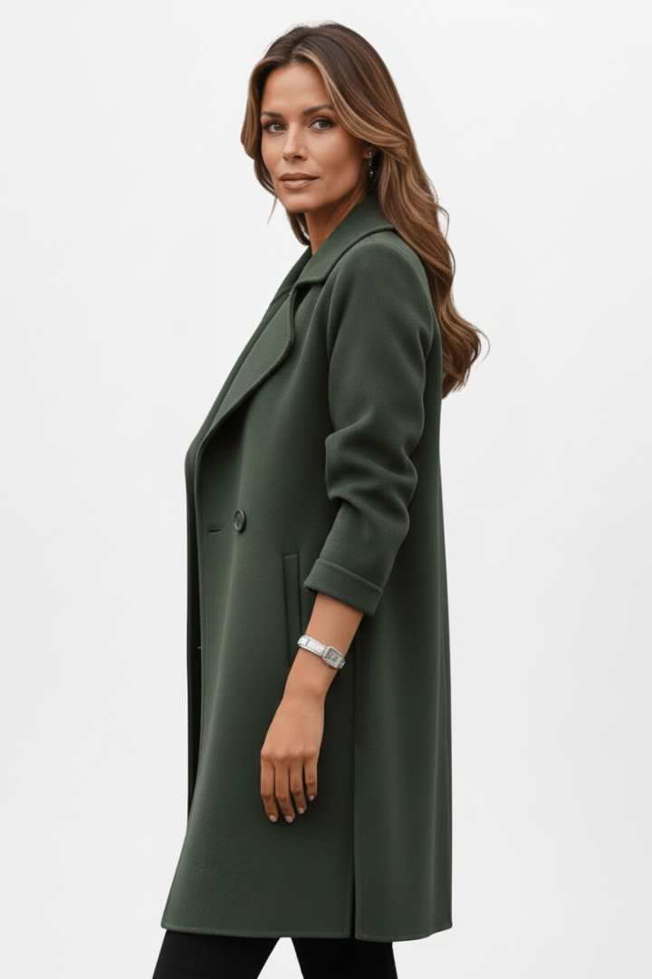 Natalie | Women’s Long Coat with Notch Collar Buttoned