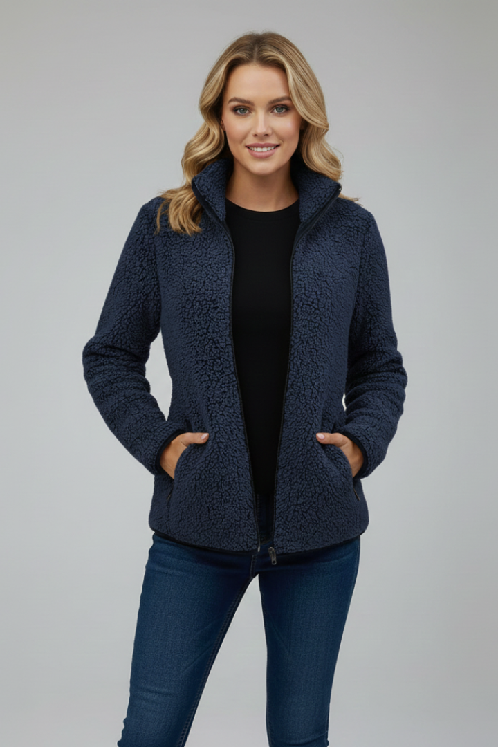 Women's Fleece Jacket with Stand-Up Collar and Zip Fastening