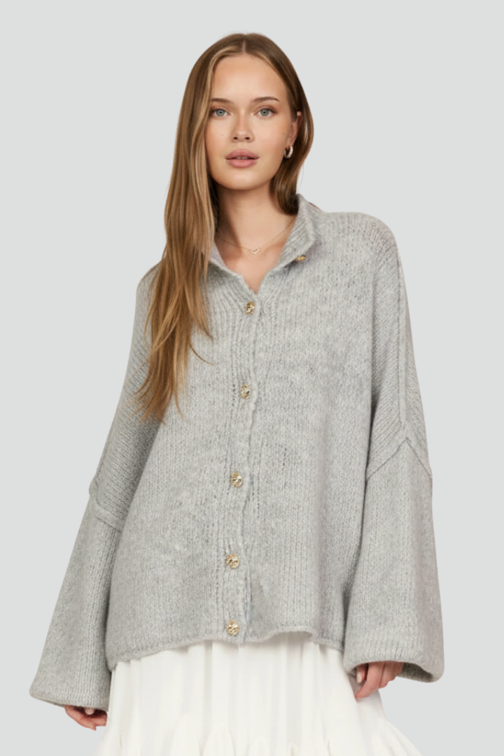 Women’s Knit Cardigan with Button-Front Design and Dropped Shoulders