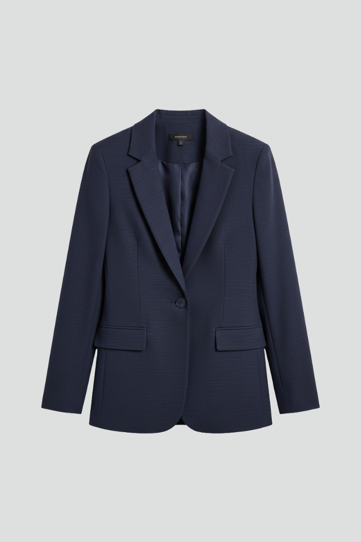 Women’s Long Blazer with Textured Surface and Single Closure