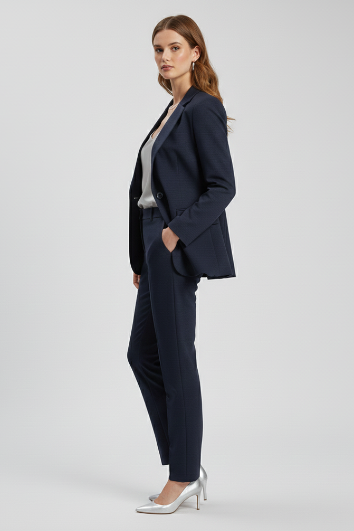 Women’s Long Blazer with Textured Surface and Single Closure