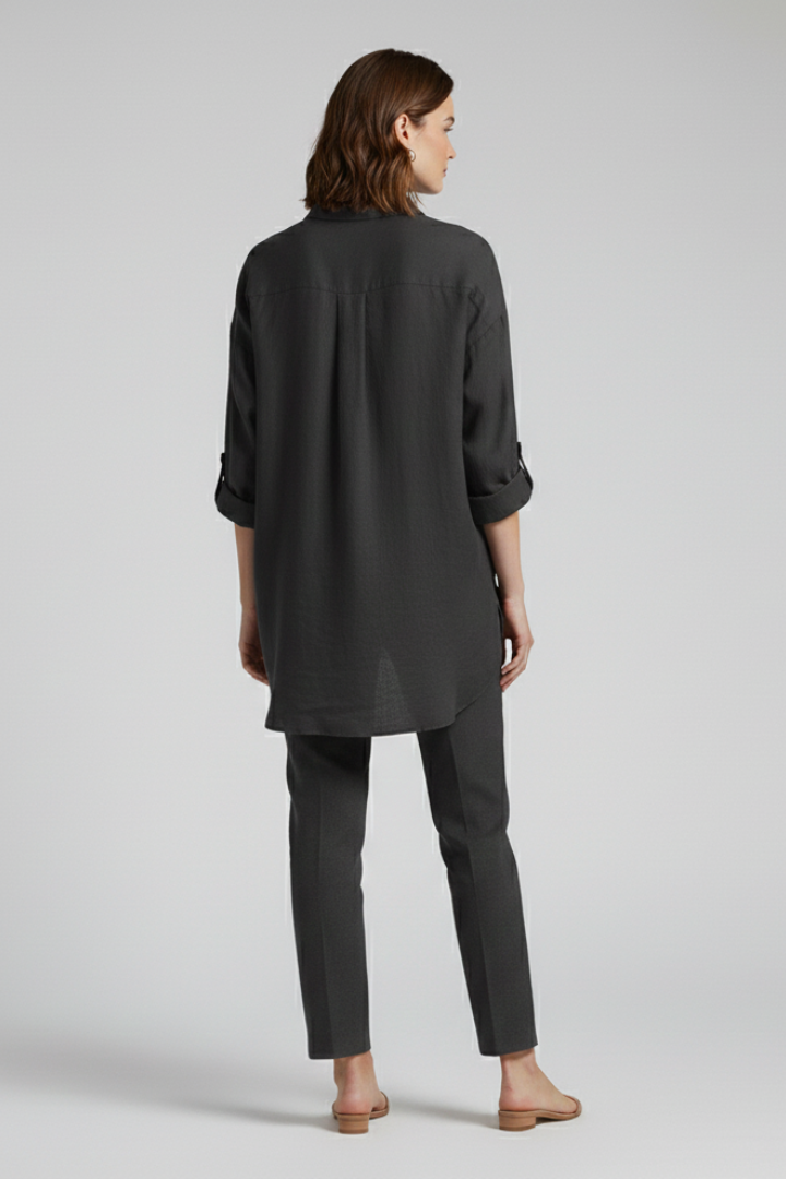 Women’s Long Blouse with Button Closure and Relaxed Shape
