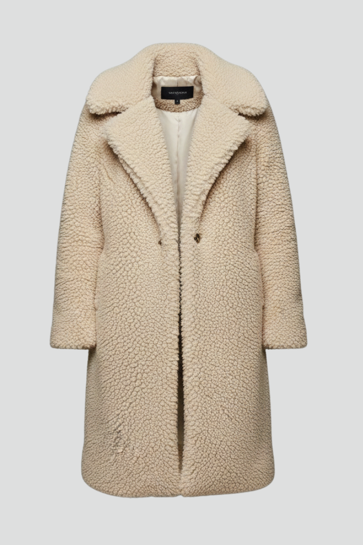 Camila | Women’s Long Textured Coat with Lapel Collar