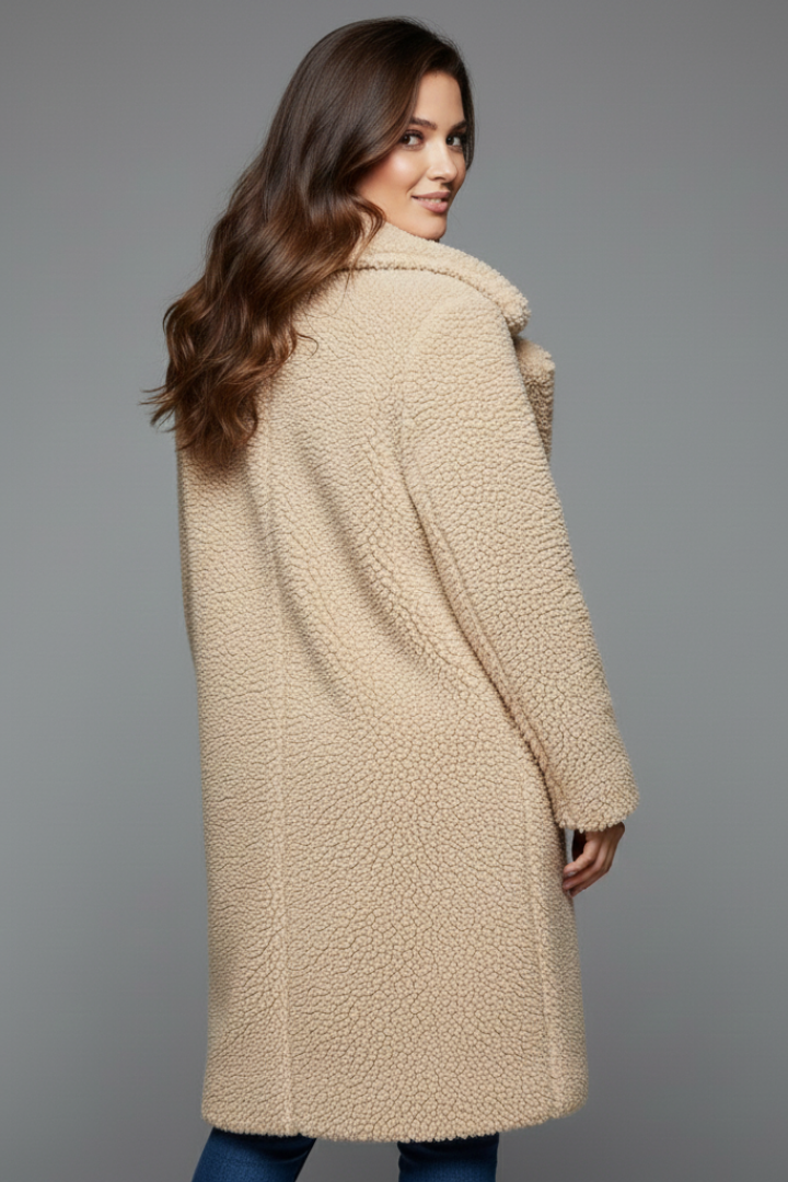 Camila | Women’s Long Textured Coat with Lapel Collar