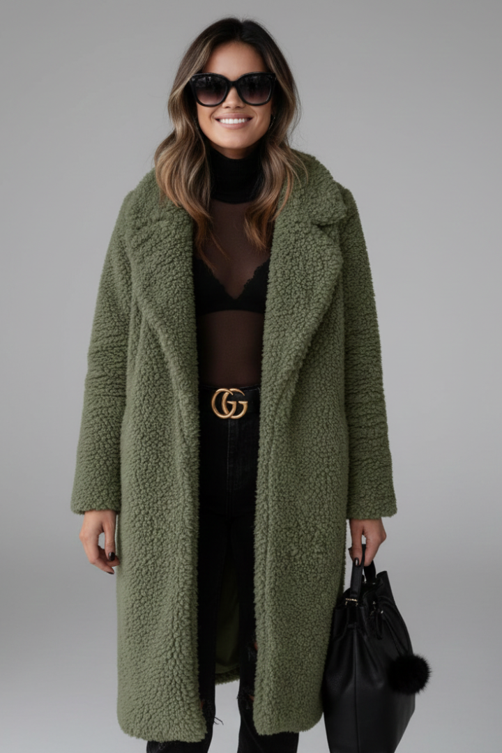 Camila | Women’s Long Textured Coat with Lapel Collar