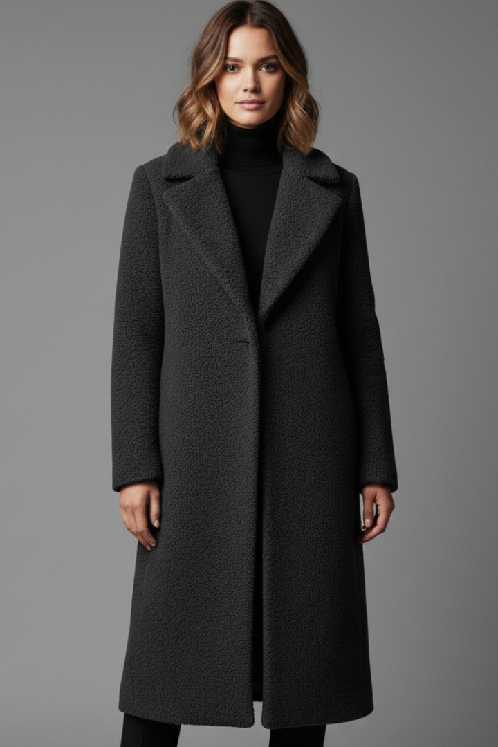 Camila | Women’s Long Textured Coat with Lapel Collar