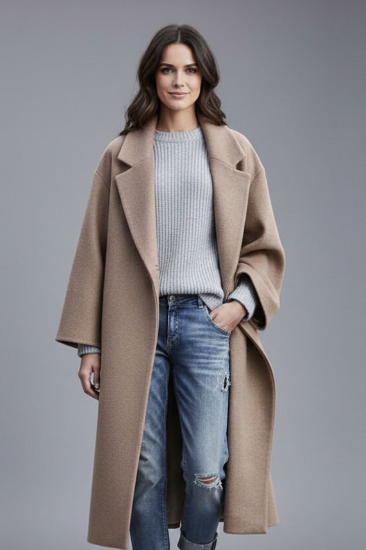 Hannah | Women’s Long Coat with Lapel Collar Wide Sleeves