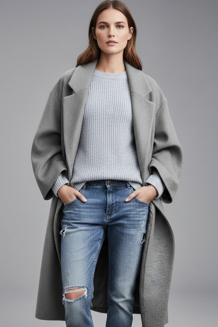 Hannah | Women’s Long Coat with Lapel Collar Wide Sleeves