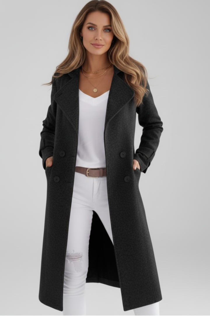 Mila | Women’s Long Coat with Turn-Down Collar