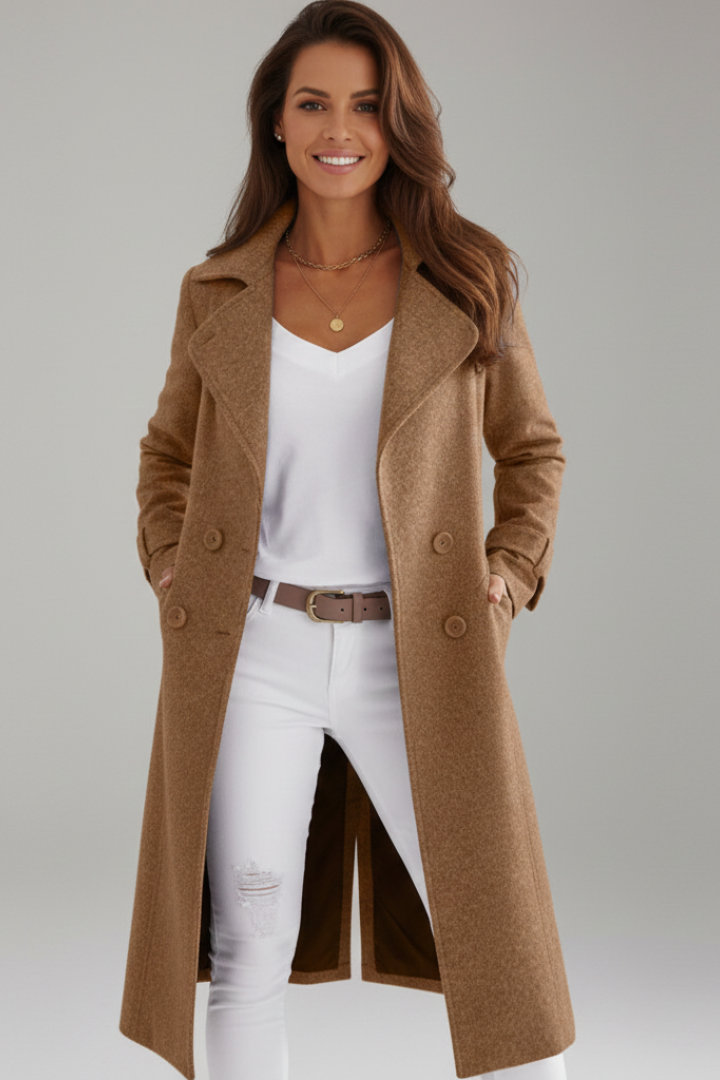 Mila | Women’s Long Coat with Turn-Down Collar