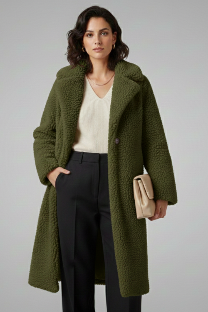 Evelyn | Women’s Long Fleece Coat with Wide Collar