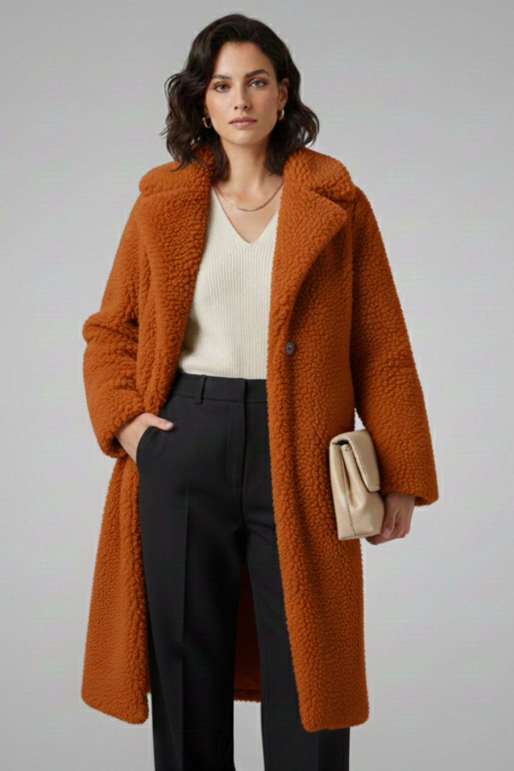 Evelyn | Women’s Long Fleece Coat with Wide Collar