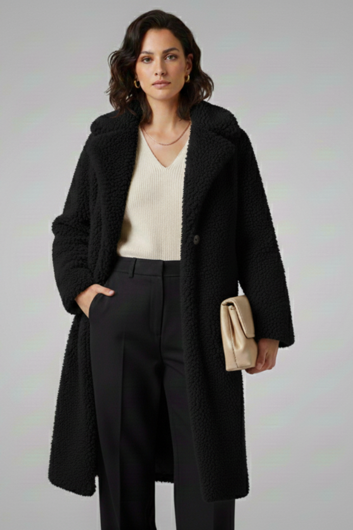 Evelyn | Women’s Long Fleece Coat with Wide Collar