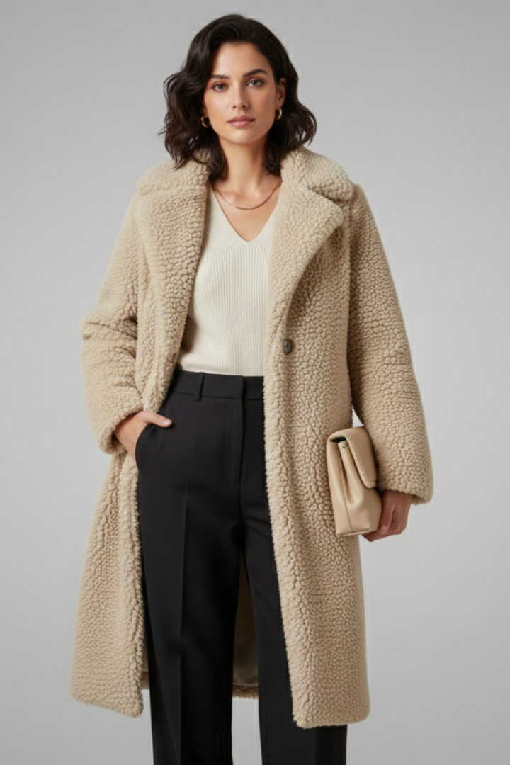 Evelyn | Women’s Long Fleece Coat with Wide Collar