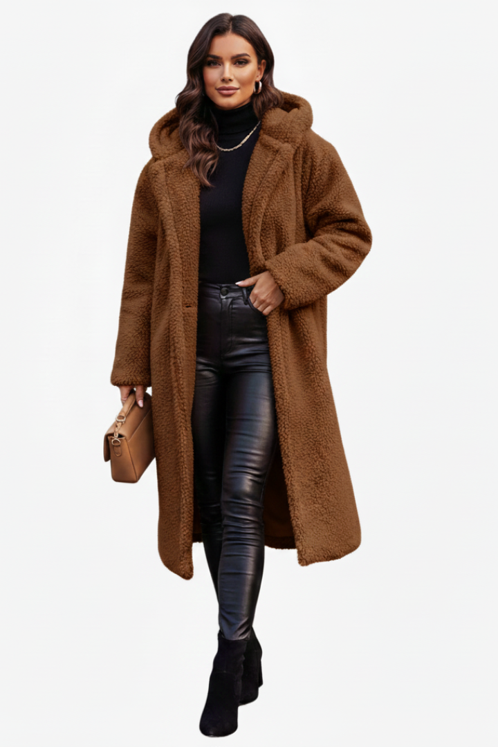 Audrey | Women’s Casual Long Teddy Coat with Hood