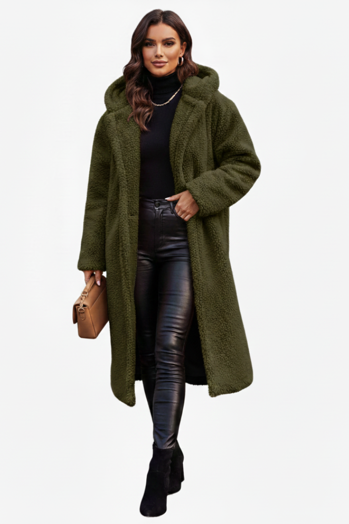 Audrey | Women’s Casual Long Teddy Coat with Hood