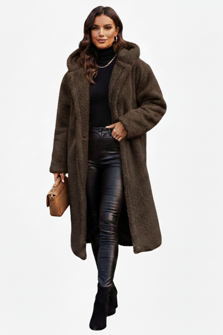 Audrey | Women’s Casual Long Teddy Coat with Hood