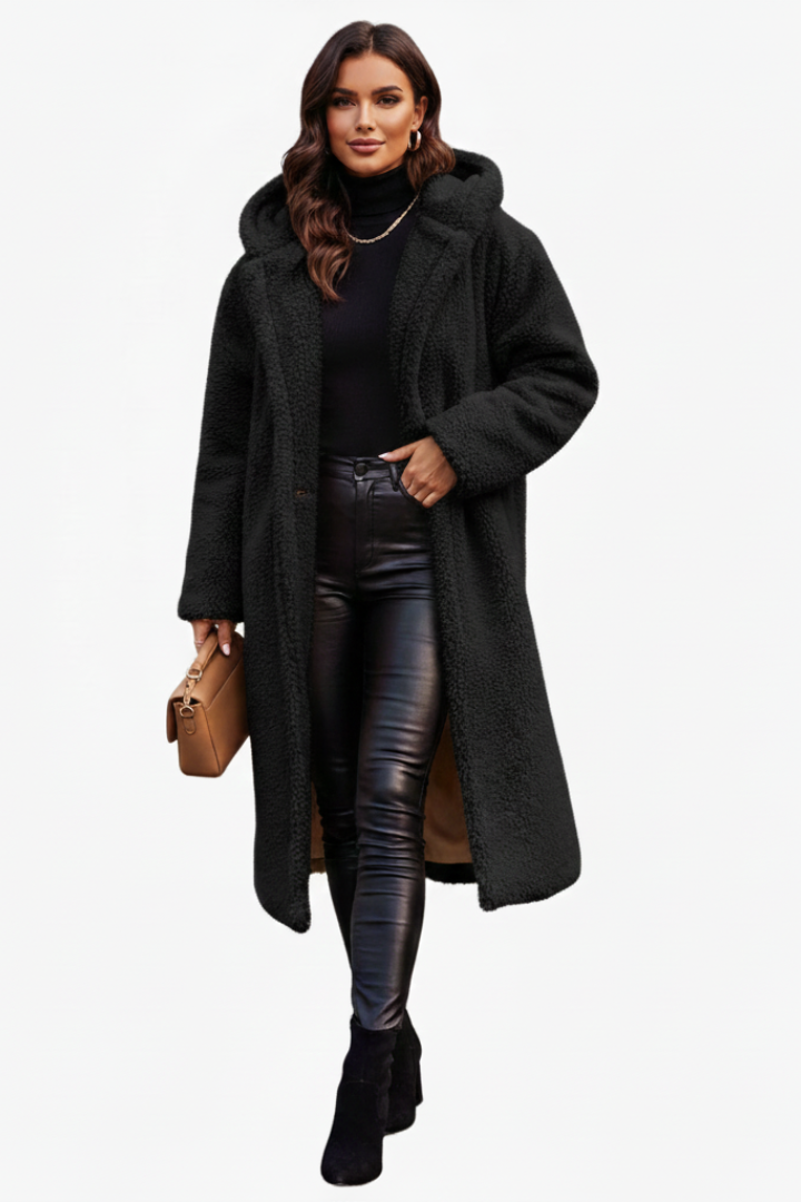 Audrey | Women’s Casual Long Teddy Coat with Hood