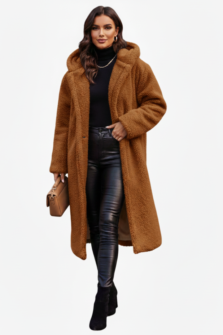 Audrey | Women’s Casual Long Teddy Coat with Hood