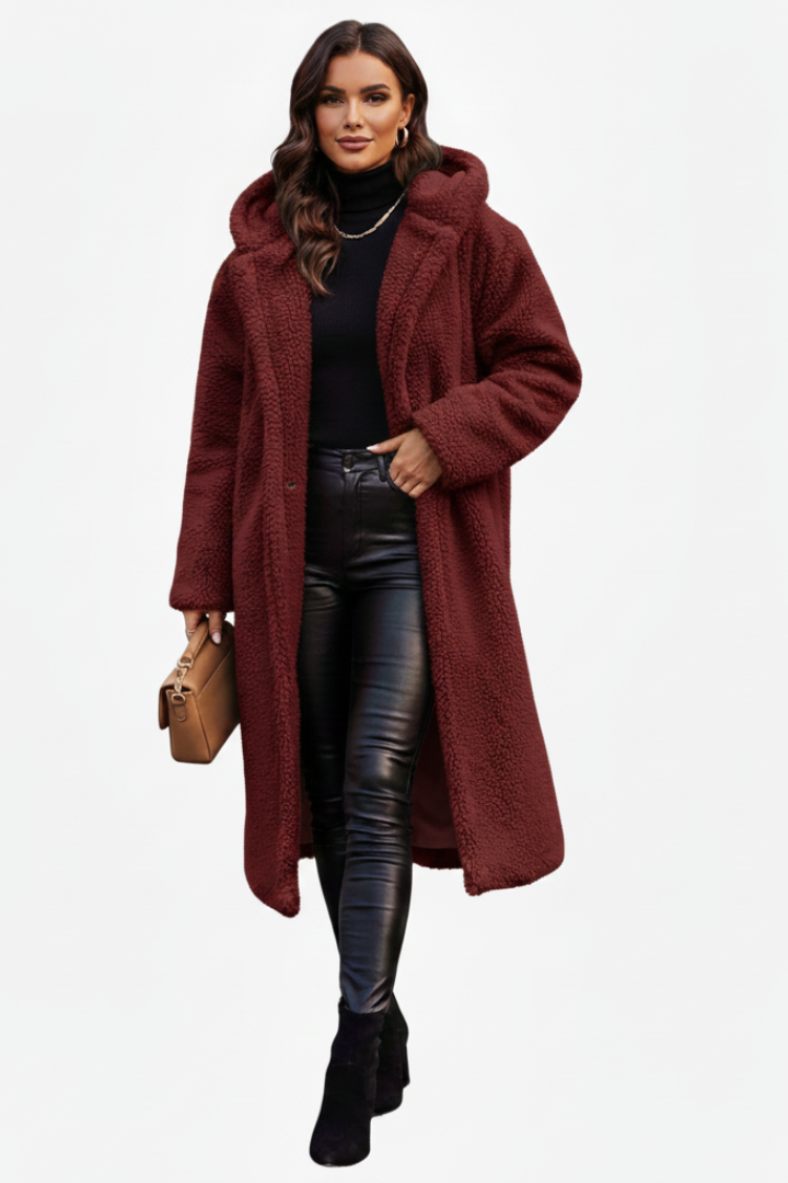 Audrey | Women’s Casual Long Teddy Coat with Hood