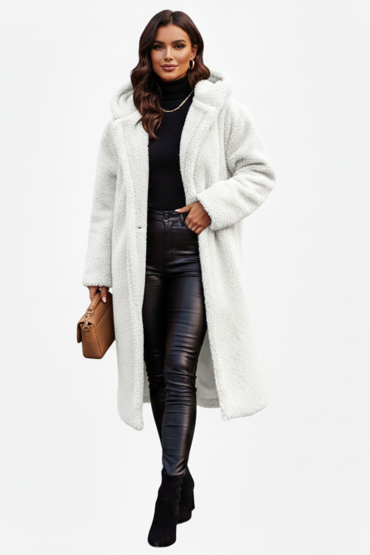 Audrey | Women’s Casual Long Teddy Coat with Hood