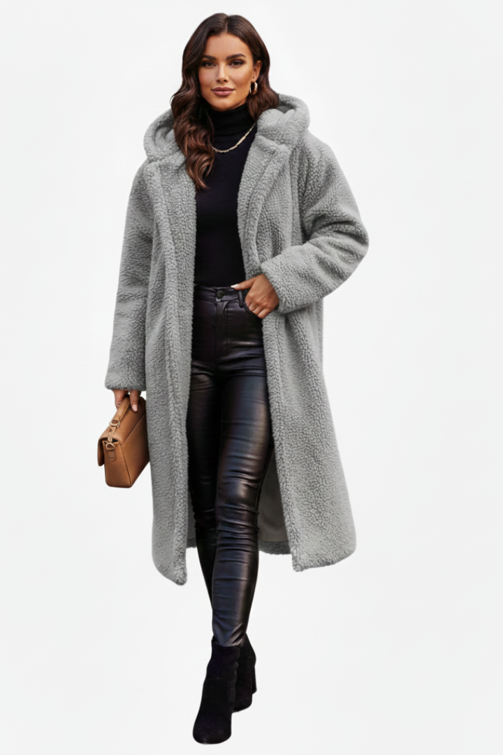 Audrey | Women’s Casual Long Teddy Coat with Hood