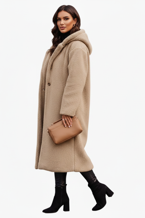 Audrey | Women’s Casual Long Teddy Coat with Hood