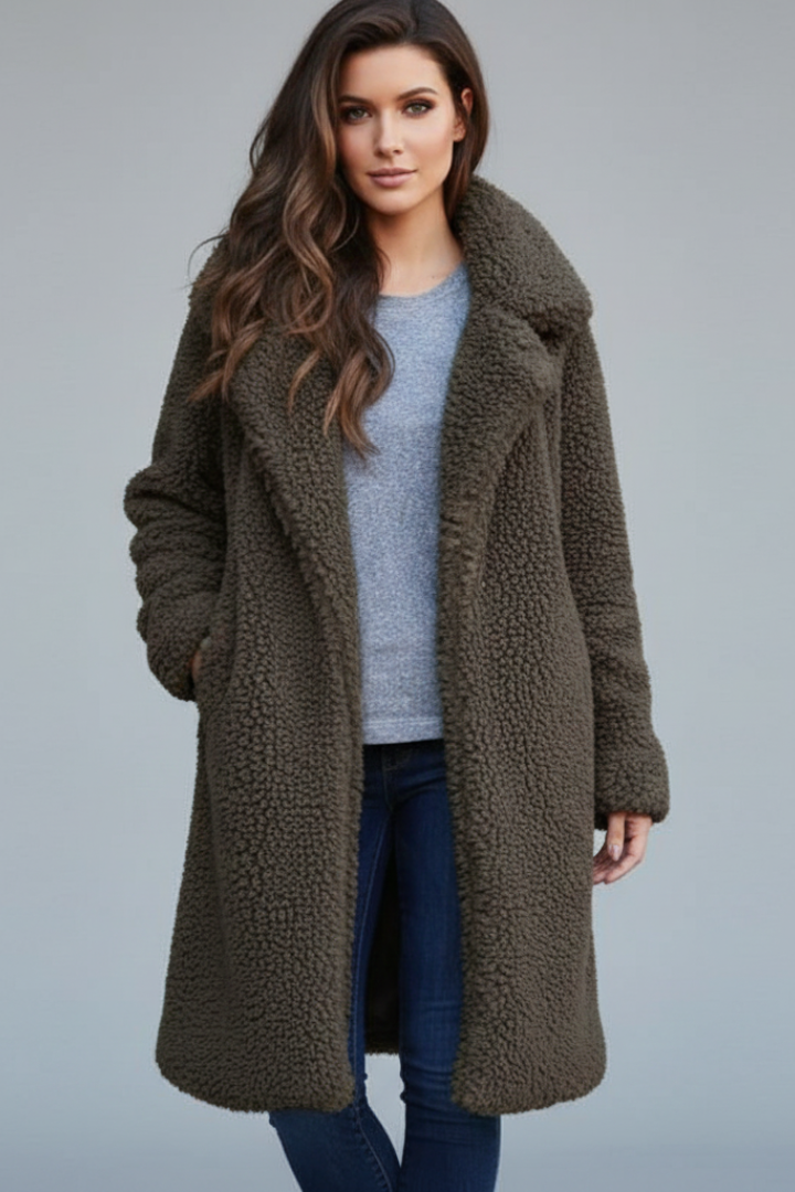 Abigail | Women’s Long Teddy Coat with Buttons